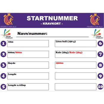 STARTNUMMER - kravkort